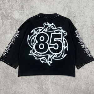 Glory Custom Graphic Oversized T-Shirt <b>Men's</b> Heavyweight Cotton Streetwear Cropped Tee Unisex Washed Rhinestone <b>Studded</b> Shirt - Product Image 2