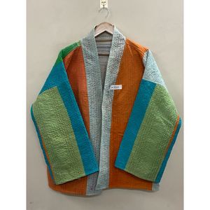 Handmade 100% Cotton Patchwork kantha <b>Kimono</b> <b>Jacket</b> Full Sleeve Shawl Collar Eco-Friendly Women's Wear <b>jacket</b> - Product Image 5