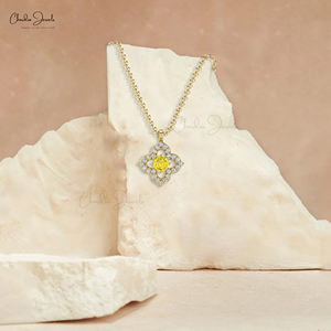 Pendentif floral délicat en or massif 14 carats avec saphir jaune taillé de 3 mm et diamant, collier personnalisé, vente en gros, provenant d'un fournisseur vérifié - Product Image 6