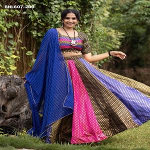 Última colección de ropa festiva: Lehenga-Choli y Dupatta de seda con tejido Kali y Butti multicolor, proveedor de Surat - Product Image 1