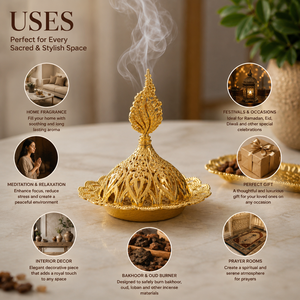 Quemador de incienso Bakhoor de latón macizo, quemador de incienso árabe Oud, soporte decorativo para incienso, decoración aromática para el hogar y el hotel, regalo para Ramadán y Eid - Product Image 5