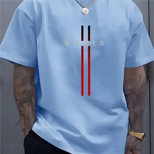T-shirts décontractés pour hommes en coton tricoté 100 %, col rond, coupe oversize, motif lettres, 200 grammes, respirants, écologiques, séchage rapide - Product Image 5