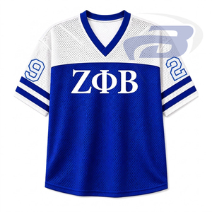 Camiseta de malla para mujer Zeta Phi Beta ZPB Sorority, cuello en V, manga corta, azul y blanco, con bloques de color, transpirable, informal. - Product Image 1