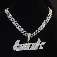 Collier pendentif Hip Hop en argent 925 plaqué or rose avec diamant Moissanite glacé taille brillant, breloque lettre 'Lack', unisexe, pour soirée