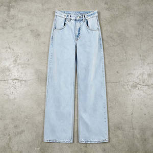 2027 Jeans en denim bleu vintage personnalisables, respirants, séchage rapide, taille mi-haute, coupe droite, broderie décontractée, OEM - Product Image 3