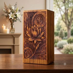 Handmade Wooden Cremation Urn Adult Ashes <b>Memorial</b> <b>Keepsake</b> <b>Box</b> Carved Lotus Custom Engraved Name Home Display - Product Image 5