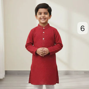 Ensemble Kurta Pajama pour garçons, rouge, Lakhnavi Chikankari - Product Image 1