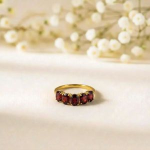 Natural Red <b>Garnet</b> Oval Cut <b>Ring</b> Handmade 925 Sterling <b>Silver</b> 18K Gold Filled Slim Stackable Gemstone <b>Ring</b> for Women - Product Image 1