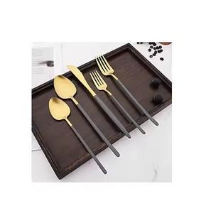 Ensemble de couverts en laiton doré de qualité supérieure avec manche noir, collection d'ustensiles de table de luxe, décoration élégante pour hôtel - Product Image 6