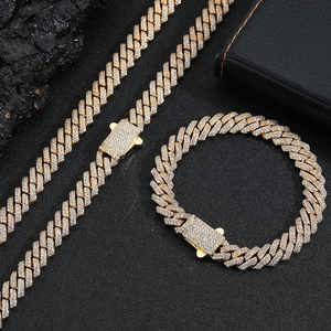 Men's 22K Gold Plated Diamond Chain <b>Bracelet</b> Micro Pave Round Brilliant Cut Luxury Everyday Wear Geometric Style - Product Image 3