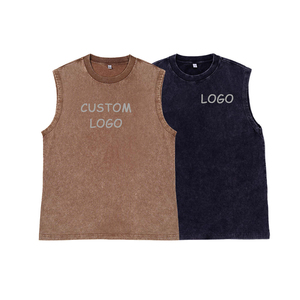 Camiseta sin mangas de corte holgado y pesado de 240 gramos, top corto oversize con logo personalizado y borde sin rematar para hombre, 100% algodón, chaleco deportivo para gimnasio. - Product Image 1