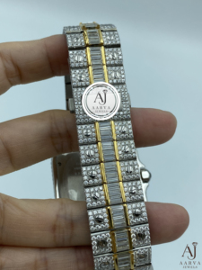 นาฬิกาควอตซ์หน้าปัดสี่เหลี่ยมแบบ Iced Out สายสแตนเลสสตีล นาฬิกาข้อมือผู้ชายแบบอนาล็อก ปุ่มกดแบบซ่อน - Product Image 5