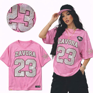 ออกแบบเสื้อเจอร์ซีย์ตาข่ายโพลีเอสเตอร์สไตล์ Y2K ลำลอง น้ำหนักเบา คอวี ลายพราง ประดับเพชร แบบครอป เสื้อเจอร์ซีย์อเมริกันฟุตบอล - Product Image 4