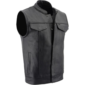 Samroz Sports <b>Men's</b> <b>Black</b> Casual Club Genuine Leather <b>Vest</b> V-neck Winter Outerwear Anti-Wrinkle Breathable Quick Dry Zipper - Product Image 1