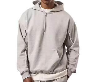 Sweat-shirt à capuche zippé pour homme, couleur unie, décontracté, manches longues, coupe ample, en coton mi-lourd avec poches latérales, idéal pour l'automne - Product Image 2