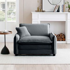 Comodo Divano Singolo in Velluto a Coste Grigio Scuro con un Cuscino per Soggiorno e Camera da Letto, Ideale per Diverse Occasioni - Product Image 3