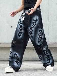 Pantalones Vaqueros Anchos Vintage Desgastados con Agujeros para Hombre y Mujer, Estilo Urbano Holgado con Aberturas de Agujeros Rotos - Product Image 4