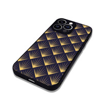 Coque de téléphone personnalisée étanche en TPU+PC, design feuille jaune de luxe, cadre bleu et noir