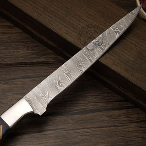 Couteau à filet en acier Damas de qualité supérieure, manche en bois de Pakka olive, lame de 8 pouces, design ambidextre, fait main, tranchant comme un rasoir, pour la cuisine - Product Image 4