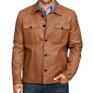 Premium Genuine Leather Winter Casual Jackets for <b>Men</b> Stand Collar Waterproof Zipper Dyed Washed Front Soft Comfortable Durable - Product Image 3
