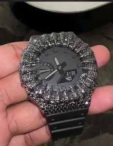 Classic Iced Moissanite Watch Analog Digital Display Sapphire Crystal Stainless Steel Case <b>Silver</b> Bezel Rubber Strap 3BAR Water - Product Image 2