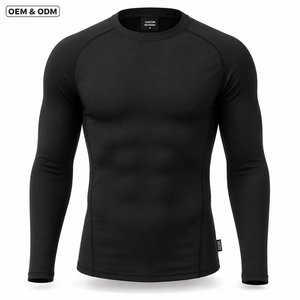 <b>Men's</b> Full Sleeve Quick Dry Rash Guard Long Sleeve <b>Compression</b> <b>Shirt</b> Black White Polyester Adult Gym Workout Top - Product Image 2
