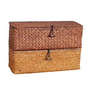 Caja de Almacenamiento Tejida de Ratán Natural Ecológica con Cierre de Botón, Cestas Decorativas Tejidas a Mano para Organización de Estantes y Regalos - Product Image 1