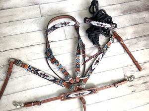 Ensemble d'équipement équestre authentique en cuir occidental, magnifique harnais floral fait main pour cheval, pour la course et l'équitation - Product Image 4