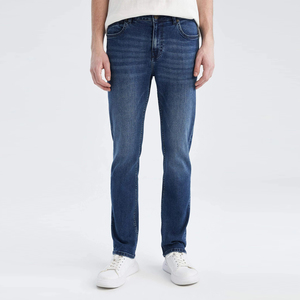 <b>Men's</b> Blue Straight Casual Denim <b>Jeans</b> Breathable Garment Dyed <b>Elastic</b> <b>Waist</b> High Quality Wholesale Factory Price - Product Image 4