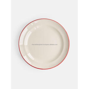 Red Rim <b>White</b> Enamel Plates & Dishes <b>Sets</b> Scratch Resistance Non Toxic Dishwasher Safe Premium Quality Metal Enamel Plate <b>Set</b> - Product Image 4
