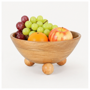 Bol sur piétement en bois de manguier fait main avec pieds sphériques, bol à fruits décoratif moderne, centre de table pour la décoration de la maison et du salon - Product Image 2