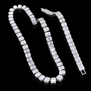 Trendy Baguette and Round Cut Moissanite <b>Statement</b> <b>Necklace</b> 925 Silver Silver Plated Channel Setting Unisex Luxury Party Jewelry - Product Image 1