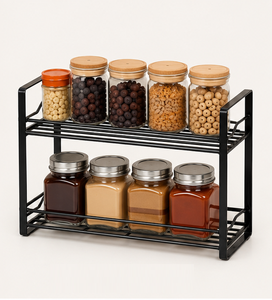 Vintage Design 2-Tier Iron <b>Kitchen</b> Spice <b>Rack</b> Organizer Countertop Standing <b>Storage</b> Shelf for Jars & Bottles Pantry Cabinet <b>Rack</b> - Product Image 1