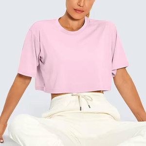 Tops cortos informales para mujer, camisetas blancas con cuello redondo, camisetas cortas holgadas, ropa de calle de verano - Product Image 1