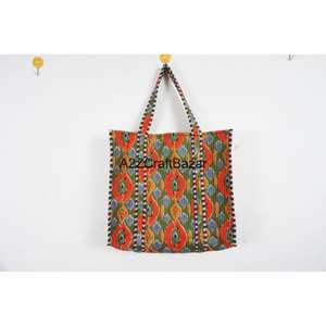 กระเป๋าโท้ทชายหาดลายทางผ้าฝ้ายควิลท์สไตล์โบโฮทำมือ ขนาดใหญ่ พร้อมหูหิ้วยาวสำหรับผู้หญิง ใช้สะพายไหล่สำหรับช้อปปิ้งในชีวิตประจำวันและงานแสดงสินค้า - Product Image 2