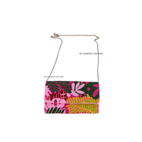 Perles de rocaille broderie pochette artisanale perlée pochette complexe conception feuille motif floral cousu à la main petites perles
