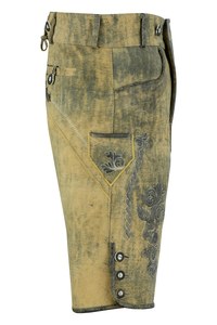 Shorts bavarois pour hommes, taille haute, motif floral brodé, fermeture boutonnée, longueur bermuda, en toile, style vintage - Product Image 2