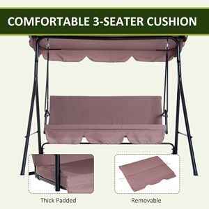 Dondolo da Esterno a 3 Posti con Tettuccio Inclinabile Regolabile, Cuscini Impermeabili, 2 Braccioli e Cuscinetti Antiscivolo per Giardino e Balcone, Colore Marrone - Product Image 6