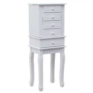 ตู้เก็บเครื่องประดับแบบตั้งพื้น 5 ลิ้นชัก 14 ตะขอแขวนสร้อยคอ พร้อมกระจก ช่องเก็บแหวนแบบถอดได้ ตู้เก็บเครื่องประดับ - Product Image 4