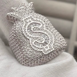 925 Sterling <b>Silver</b> Rhodium Plated Moissanite Dollar Sign HipHop Wedding <b>Ring</b> <b>for</b> <b>Men</b> & Women - Product Image 5