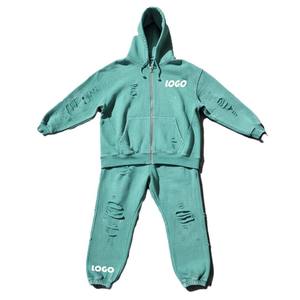 Unisex Teal Tracksuit Set Hooded Zipper Sweatshirt And Drawstring <b>Pants</b> Solid Color Full Sleeve Casual Autumn Wear - Product Image 1