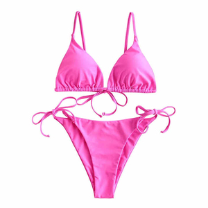 Custom Triangle Bikini Set Two Piece Halter Swimsuit Side Tie <b>Bathing</b> Suit Pink Swimwear Trendy Beachwear Women's - Product Image 1