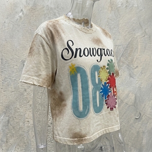 สโนว์เกรซ 08 เสื้อยืดโอเวอร์ไซส์พิมพ์ลายต้นปาล์มผู้ชายแขนสั้นลำลอง O-Neck เสื้อผ้าฝ้ายเจอร์ซีย์ - Product Image 4