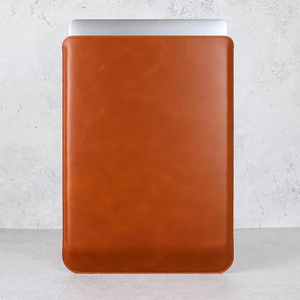 High Quality Tan Genuine Leather <b>Laptop</b> Bag Soft Wool Lining Custom Pads <b>Cover</b> OEM Office Travel Book Sleeve Wholesale Computer - Product Image 2
