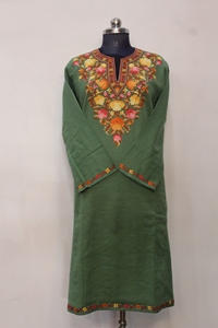 Green Embroidered Kurta Floral neckline Long Sleeve Indian Pakistani <b>Top</b> for Women - Product Image 4