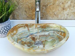 Dark Green Onyx Oval Shaped Vessel Sink Natural Stone Basin Brushed Finish Fire Resistant Contemporary Kitchen Dining Bathro - Product Image 1