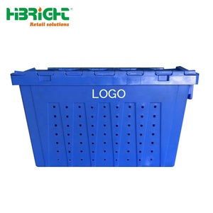 Industrial Recycled PP Plastic Nestable Stackable Logistic Moving Tote Box with Hinged Lid for Storage