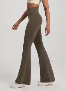 High Waist <b>Flared</b> <b>Leggings</b> Solid Color Full Length Stretchy Breathable Spandex Knitted Women's All Seasons Sporty Style - Product Image 2