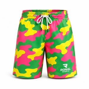 Shorts de bain pour hommes à séchage rapide, taille mi-haute élastique, style vintage décontracté, pour la plage, motif surf, avec poches - Product Image 1