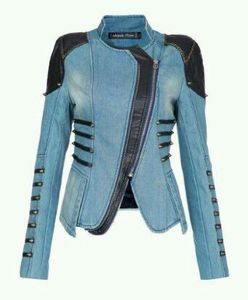 Blue Denim Motorcycle Jacket Women Long Sleeve Turn-down Collar Zipper Closure Solid Breathable Autumn Short Length - Product Image 2